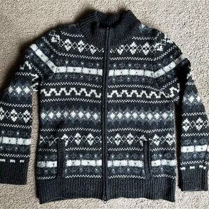 L.L. Bean fair isle Zip Up Sweater size L 100% wool